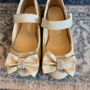 Children's Gold Bow Mary Jane Shoes - Glitter Dress Flats